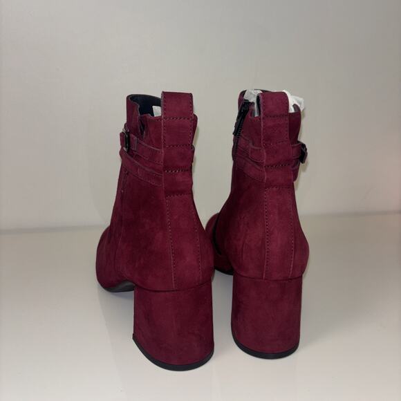 Paul Green Sydney Bootie Women Sz 8 Bordo Suede Leather Red SideZip Designer NEW - Picture 6 of 10